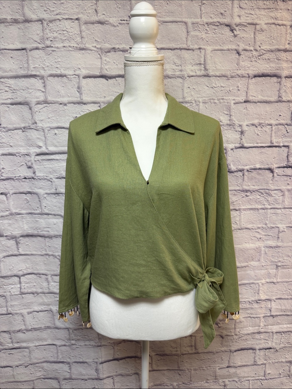 Rachel Zoe Olive Green Wrap Blouse with Side Tie